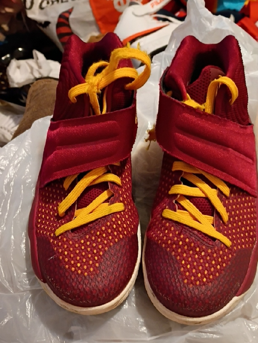 Nike Kids High-Top Sneakers in Burgundy and Yellow